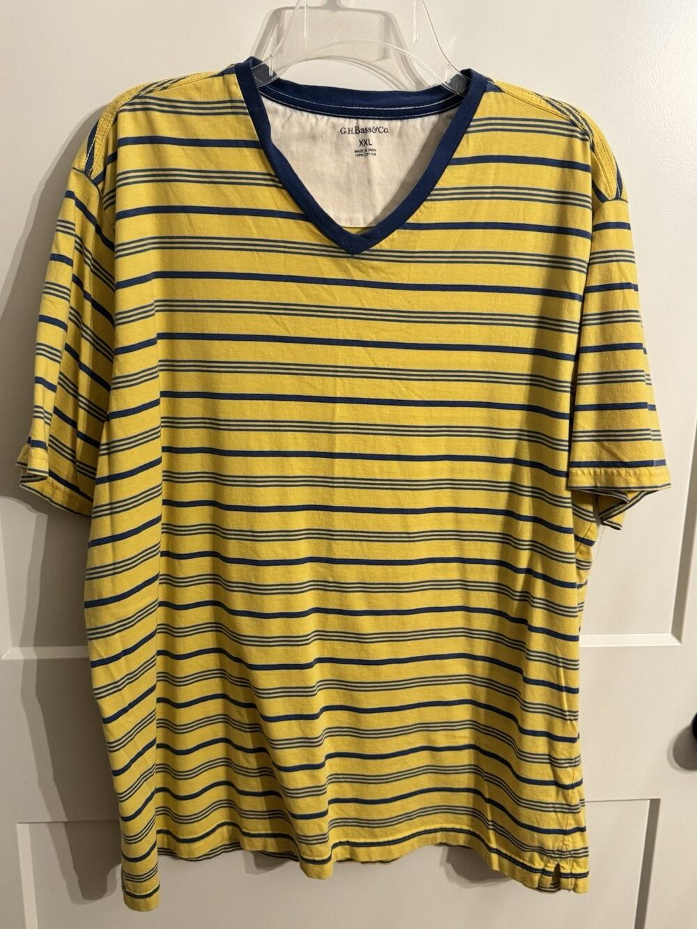 G.H. Bass & Co. T Shirt 2XL Yellow Blue Horizontal Striped Cotton Nautical Vaca